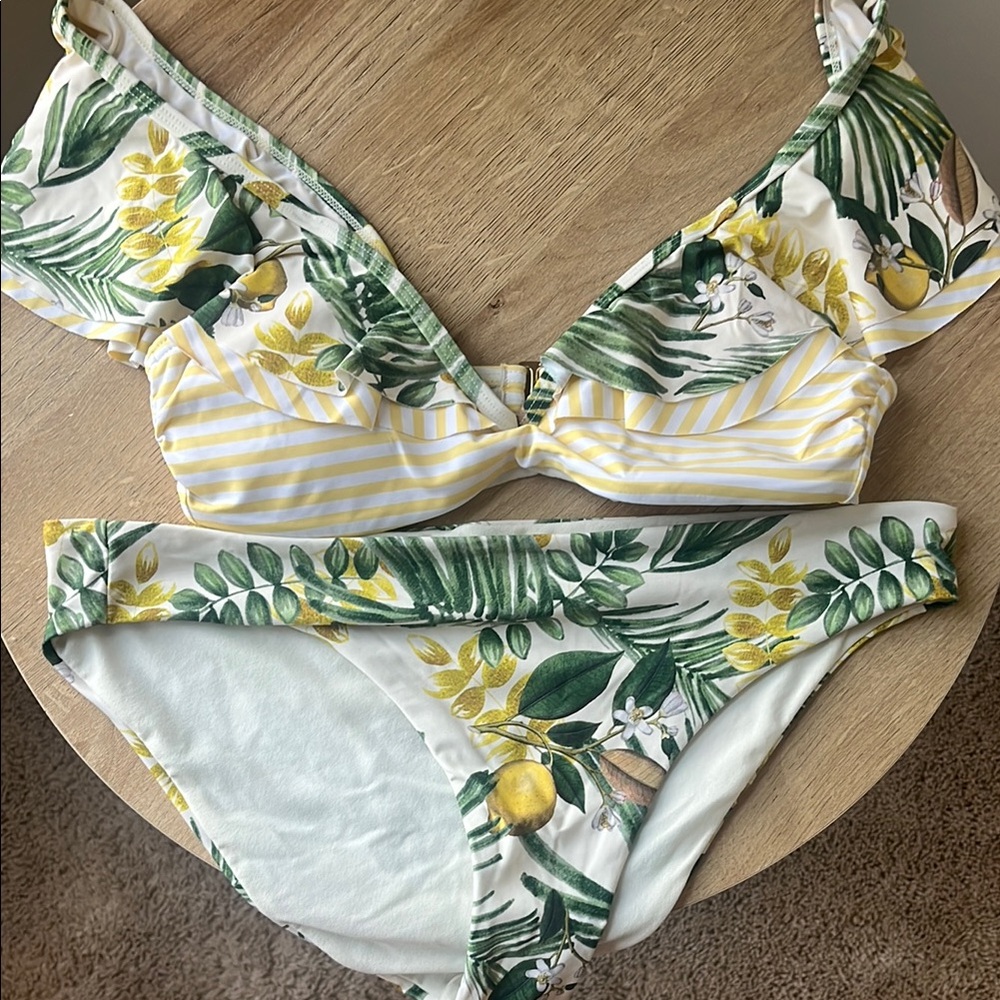 Floral Bikini Set with Green and Yellow Accents